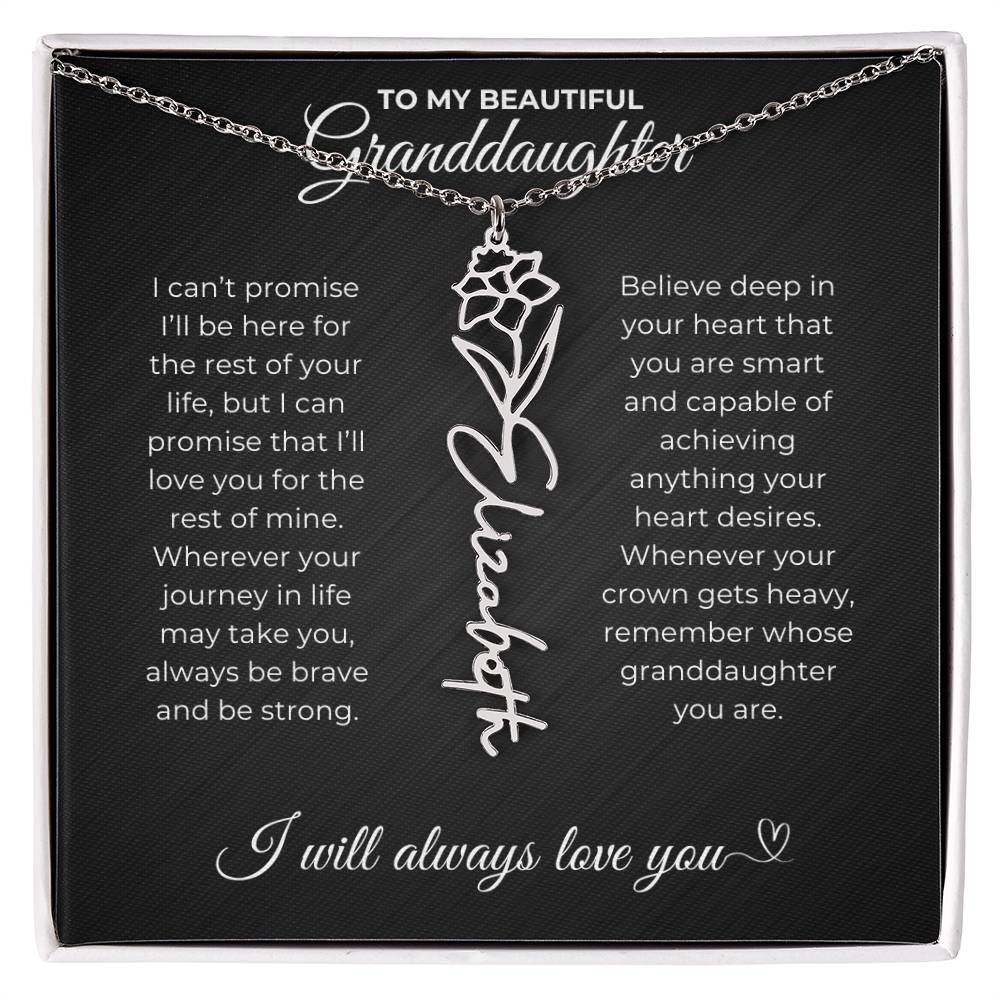 To My Beautiful Granddaughter-"Be Brave and Strong" Birth Month Name Necklace