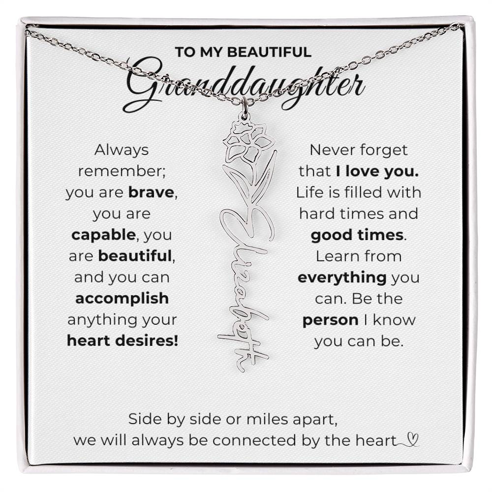 To My Beautiful Granddaughter-"Vibrant Flower" Birth Month Name Necklace