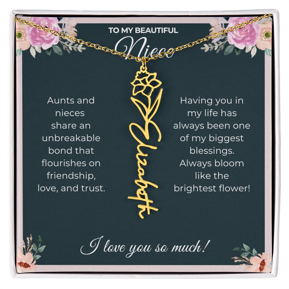 To My Beautiful Niece-"Brightest Flower" Birth Month Name Necklace