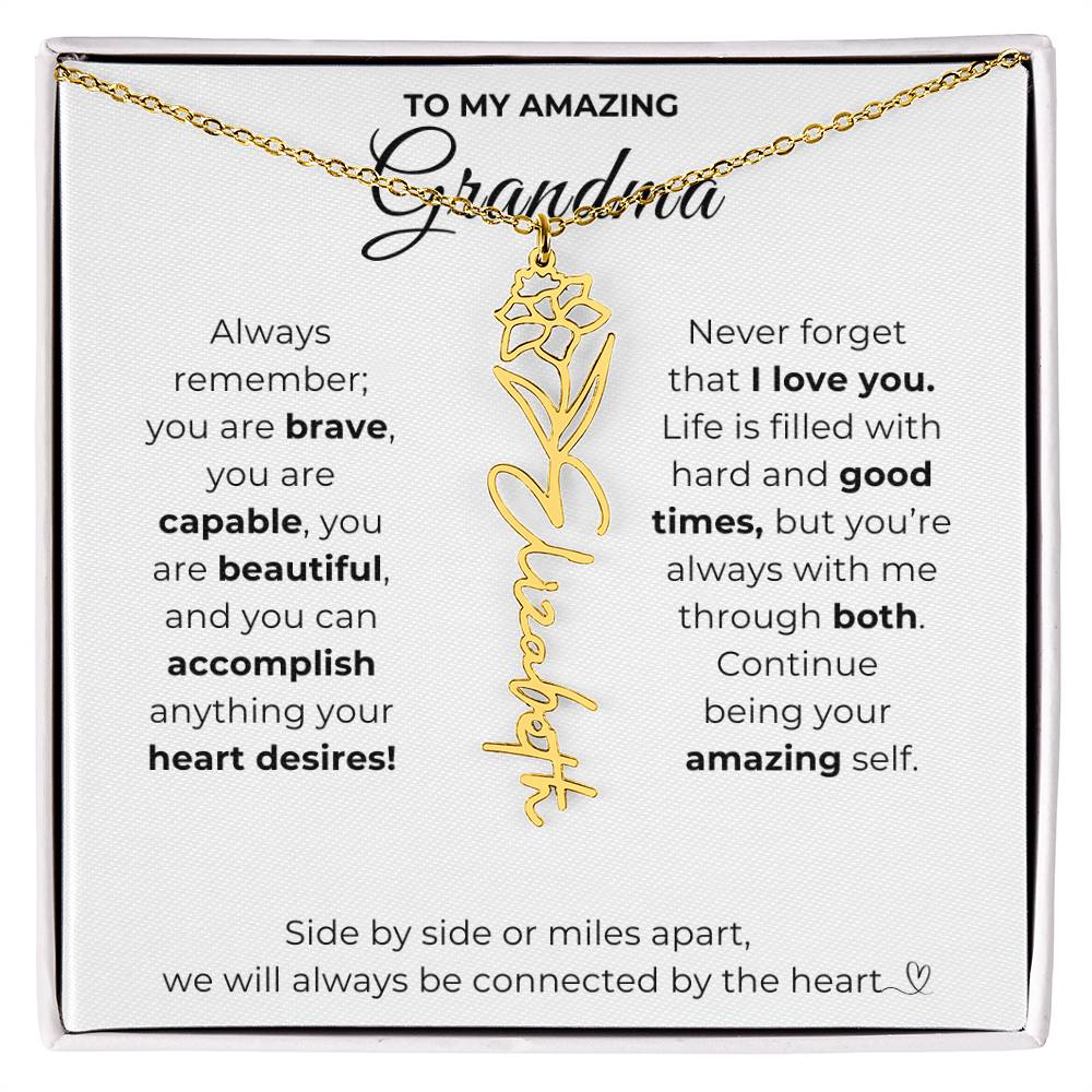 To My Amazing Grandma-"Vibrant Flower" Birth Month Name Necklace