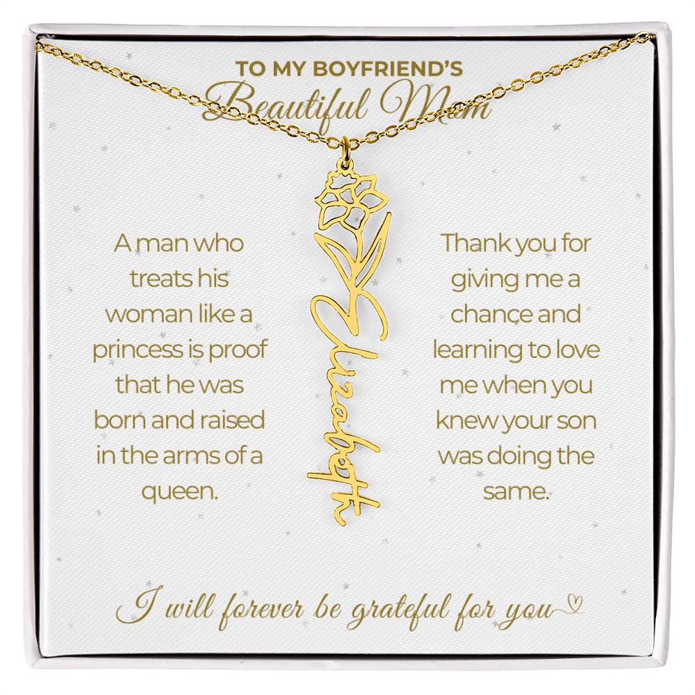 To My Boyfriend's Beautiful Mom-"A Queen" Birth Month Name Necklace