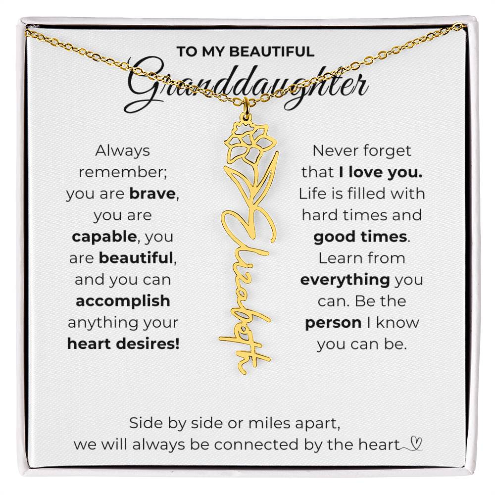 To My Beautiful Granddaughter-"Vibrant Flower" Birth Month Name Necklace