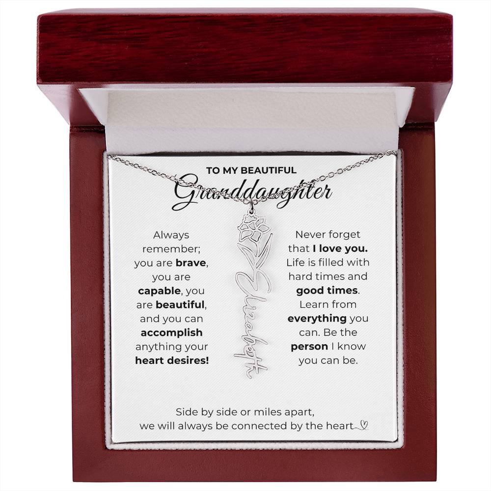 To My Beautiful Granddaughter-"Vibrant Flower" Birth Month Name Necklace
