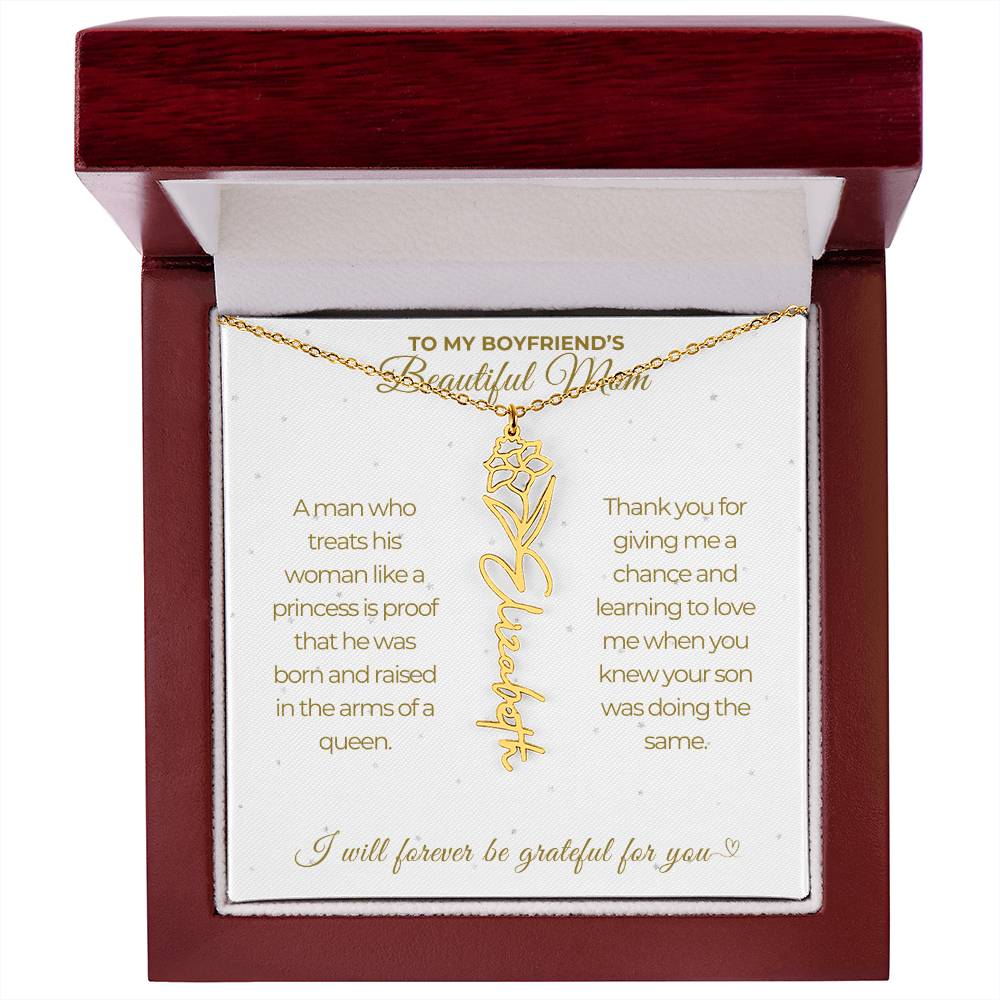 To My Boyfriend's Beautiful Mom-"A Queen" Birth Month Name Necklace