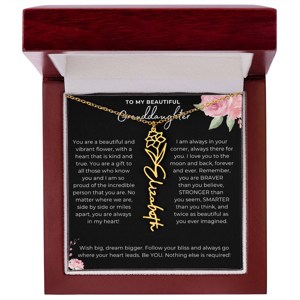 To My Beautiful Granddaughter-"In My Heart" Birth Month Name Necklace