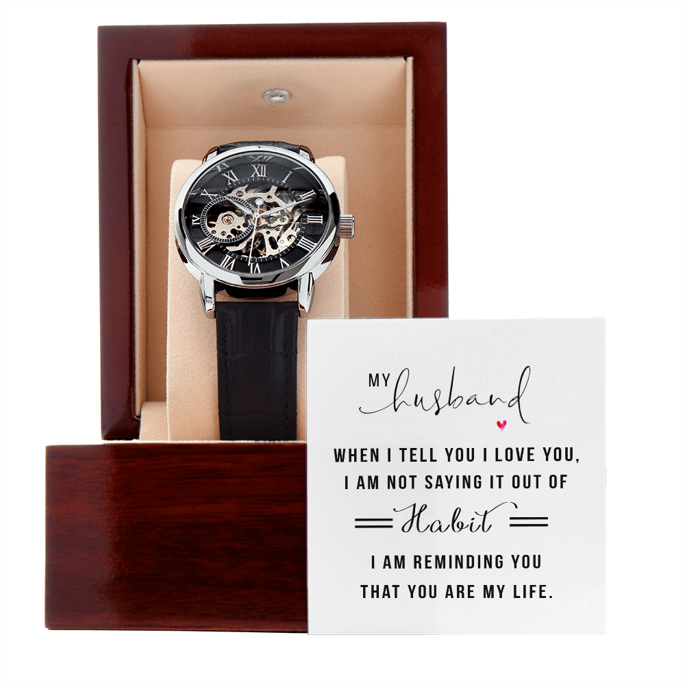 "My Husband, I Love You" Openwork Watch