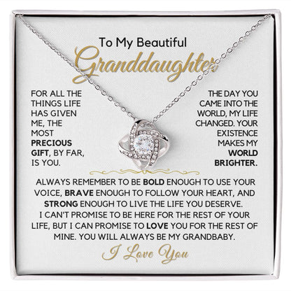 To My Granddaughter-"Be Bold" Love Knot Necklace