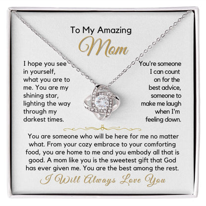 To My Mom-"My Shining Star" Love Knot Necklace