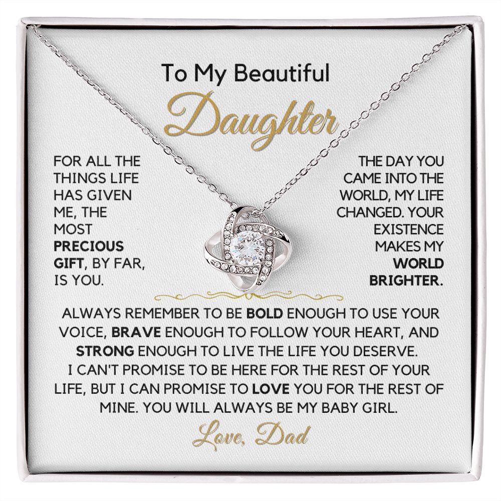To My Daughter-"My World Is Brighter" Love Knot Necklace