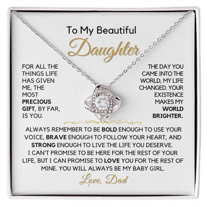 To My Daughter-"My World Is Brighter" Love Knot Necklace
