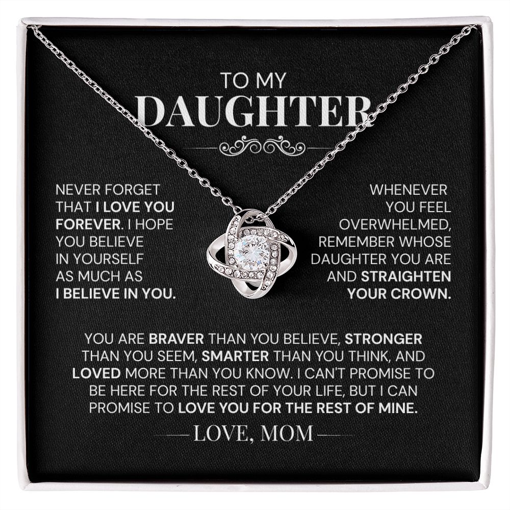 To My Daughter, Love Mom-"Straighten Your Crown" Love Knot Necklace