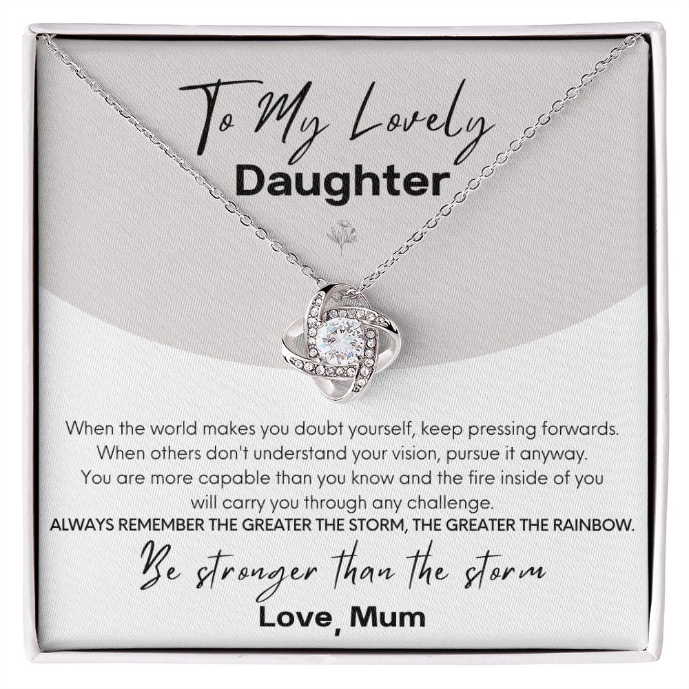 "To My Lovely Daughter, Love Mum" Love Knot Necklace