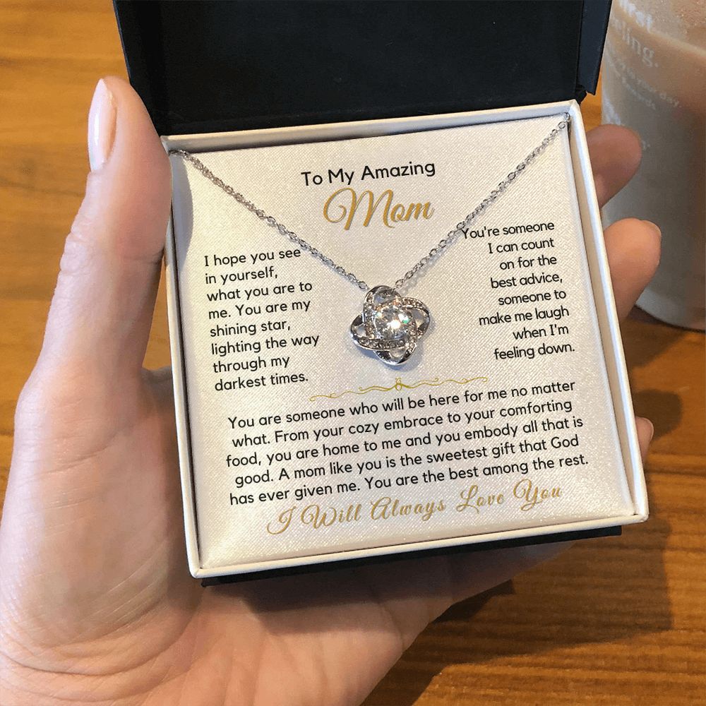 To My Mom-"My Shining Star" Love Knot Necklace