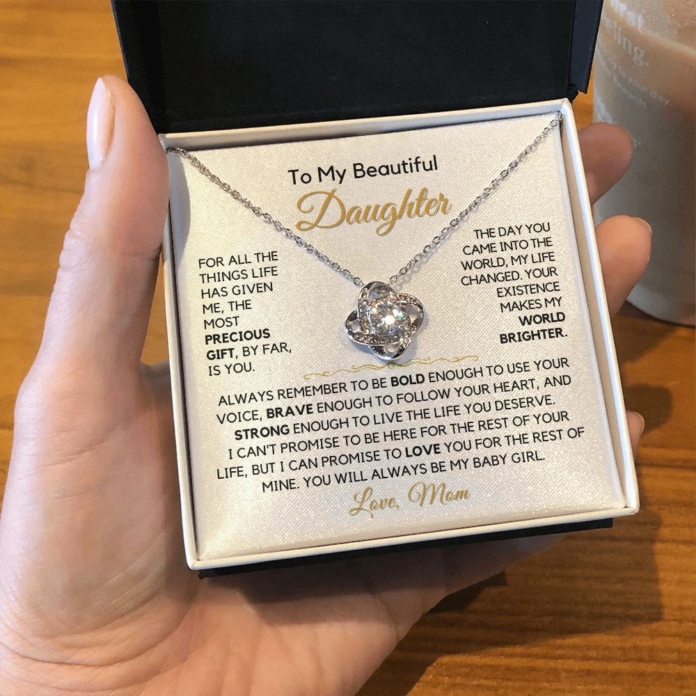 To My Daughter-"Precious Gift" Love Knot Necklace
