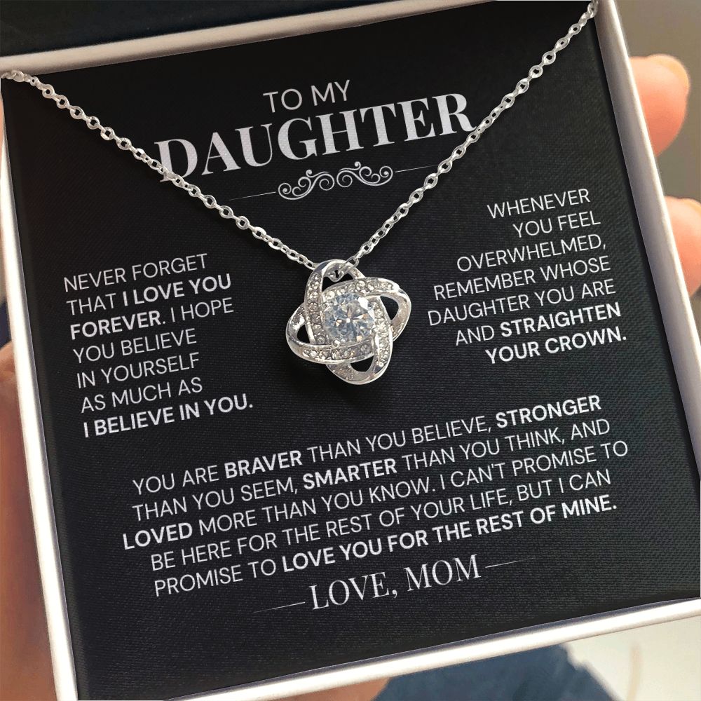 To My Daughter, Love Mom-"Straighten Your Crown" Love Knot Necklace