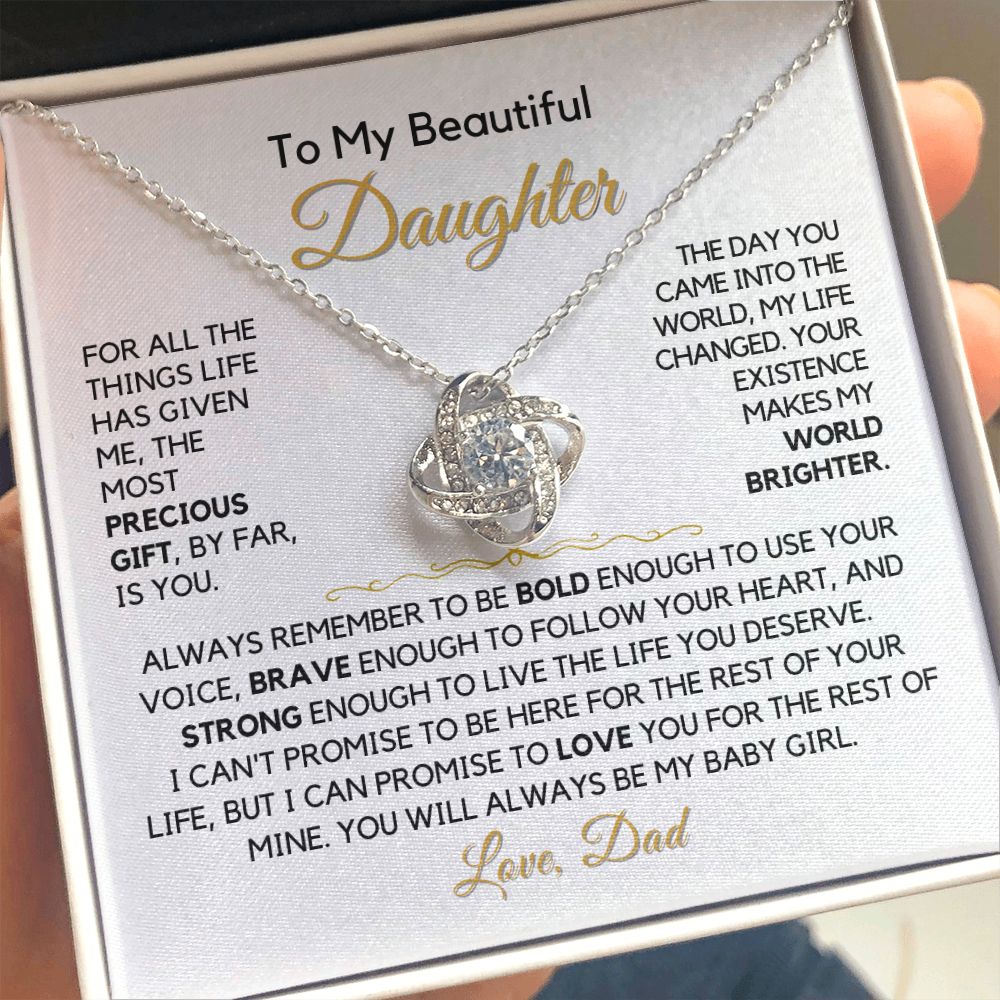 To My Daughter-"My World Is Brighter" Love Knot Necklace