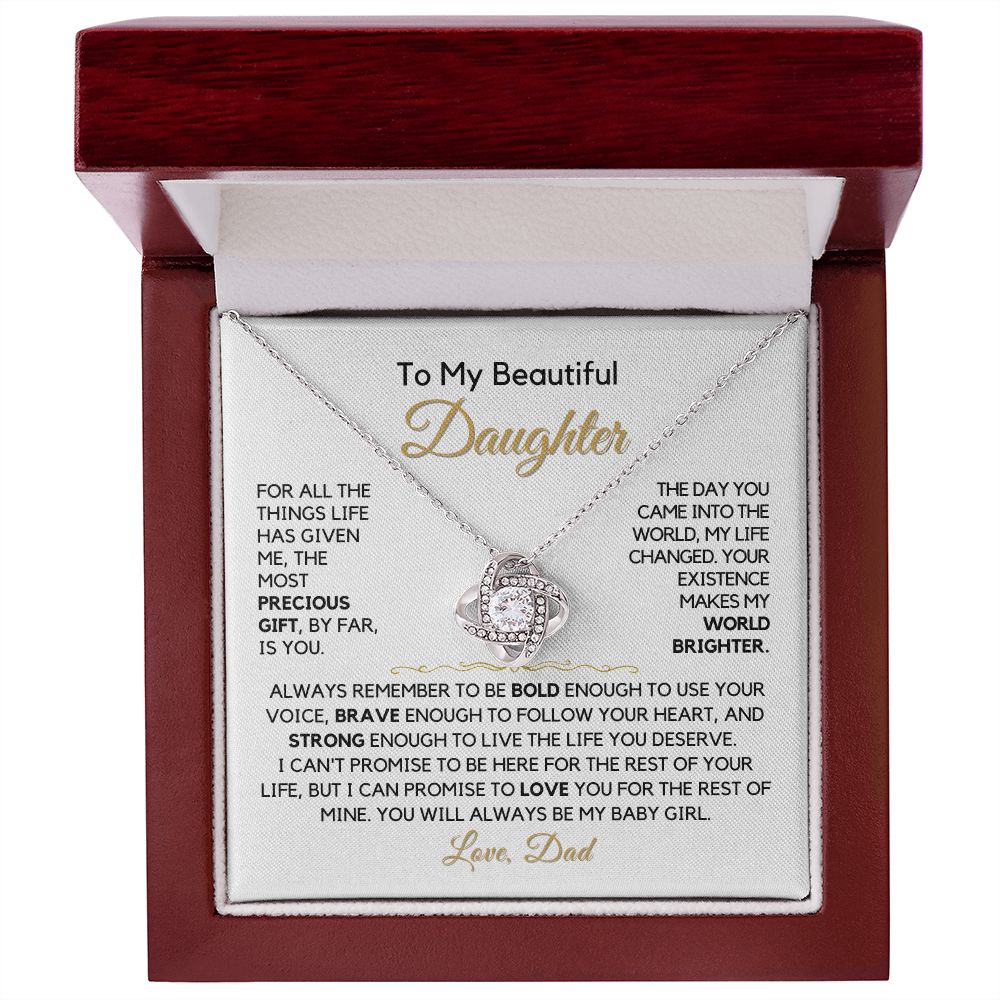 To My Daughter-"My World Is Brighter" Love Knot Necklace