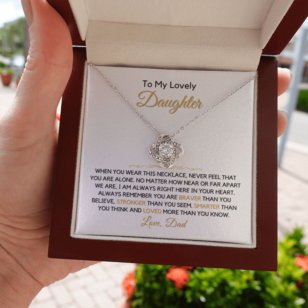 To My Daughter, From Dad-"You Are Never Alone" Love Knot Necklace