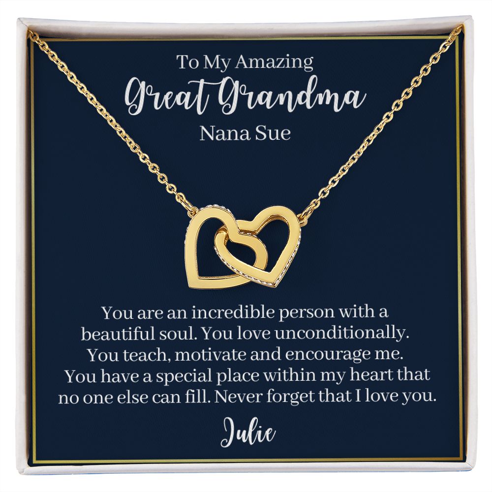 To My Amazing Great Grandma-"You Are Incredible" Hearts Necklace