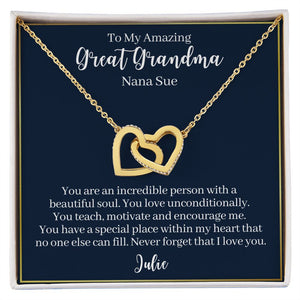 To My Amazing Great Grandma-"You Are Incredible" Hearts Necklace