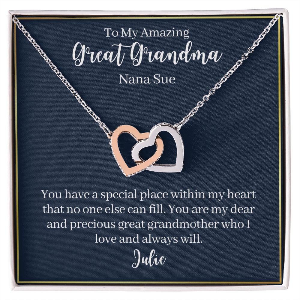 To My Amazing Great Grandma-"You Are Special" Hearts Necklace