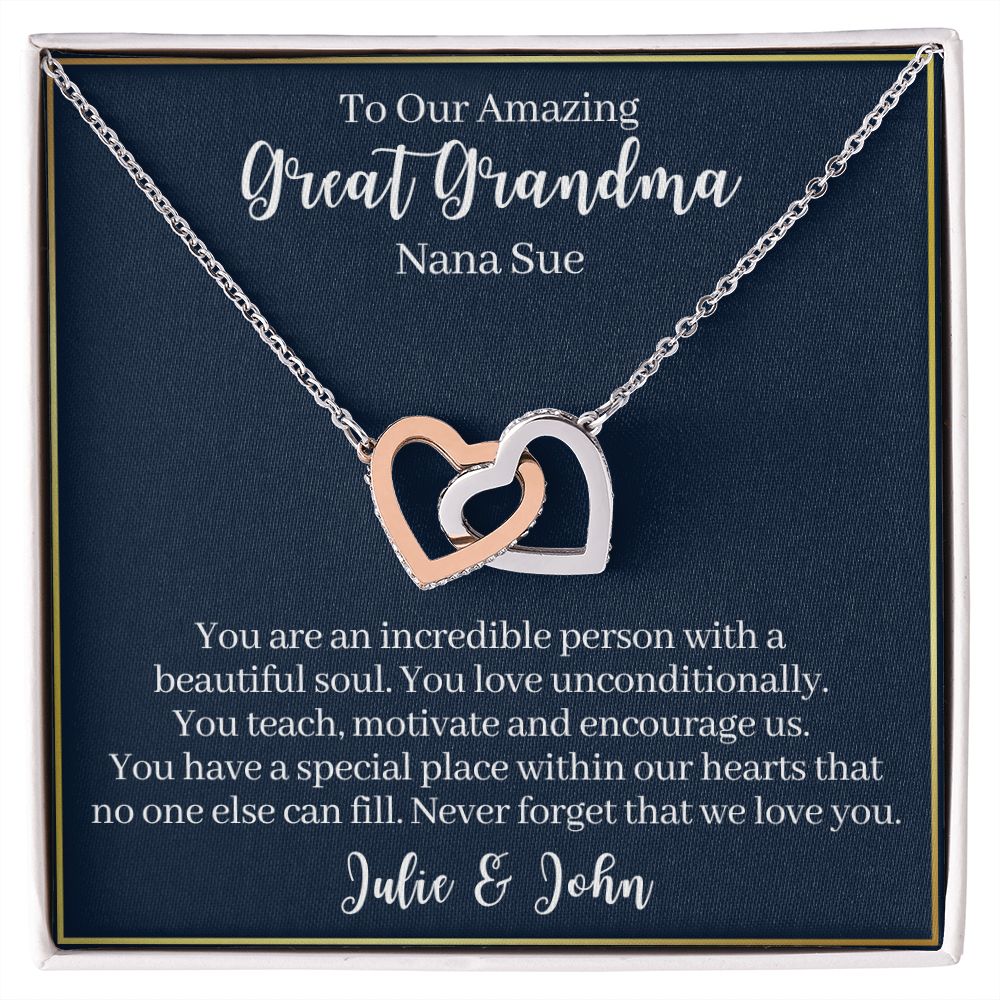 To My Amazing Great Grandma-"Beautiful Soul" Hearts Necklace