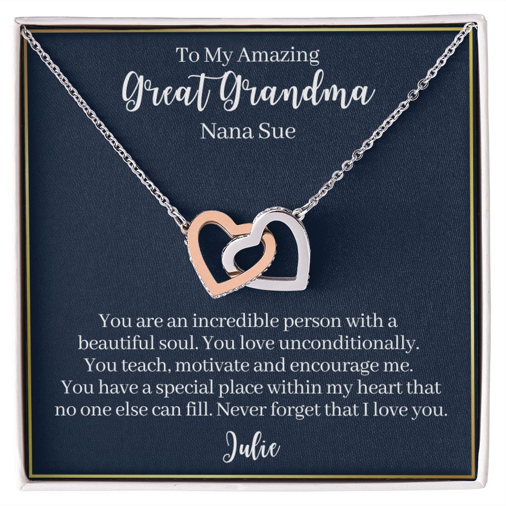 To My Amazing Great Grandma-"You Are Incredible" Hearts Necklace