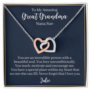 To My Amazing Great Grandma-"You Are Incredible" Hearts Necklace