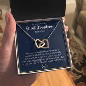 To My Amazing Great Grandma-"You Are Incredible" Hearts Necklace