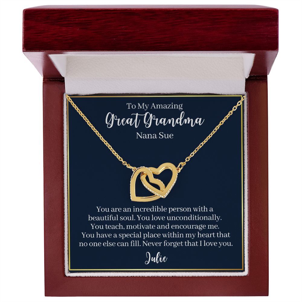 To My Amazing Great Grandma-"You Are Incredible" Hearts Necklace