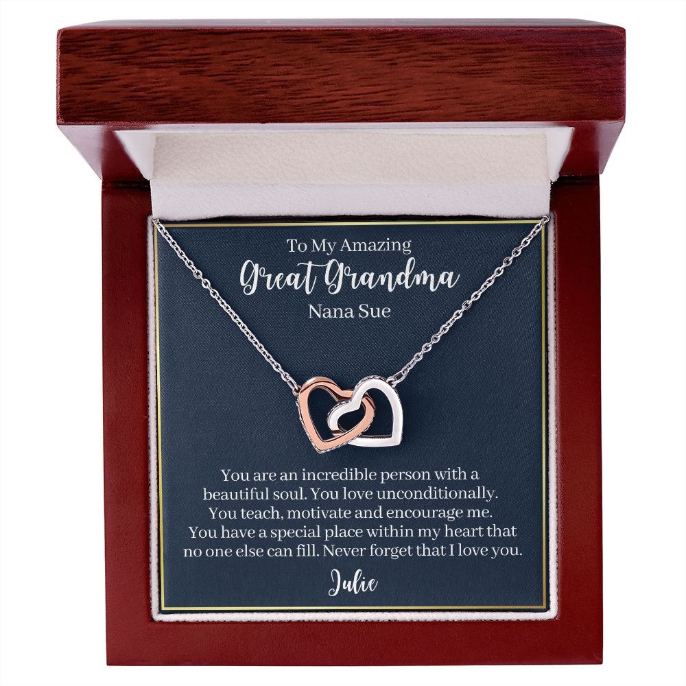 To My Amazing Great Grandma-"You Are Incredible" Hearts Necklace