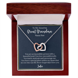 To My Amazing Great Grandma-"You Are Incredible" Hearts Necklace