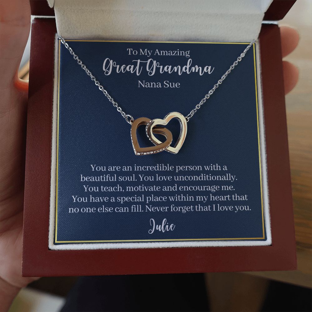To My Amazing Great Grandma-"You Are Incredible" Hearts Necklace