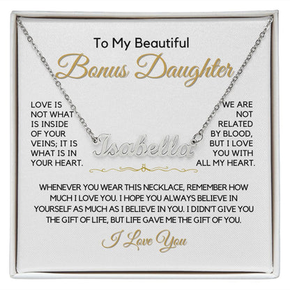 To My Bonus Daughter-"In My Heart" Personalized Name Necklace