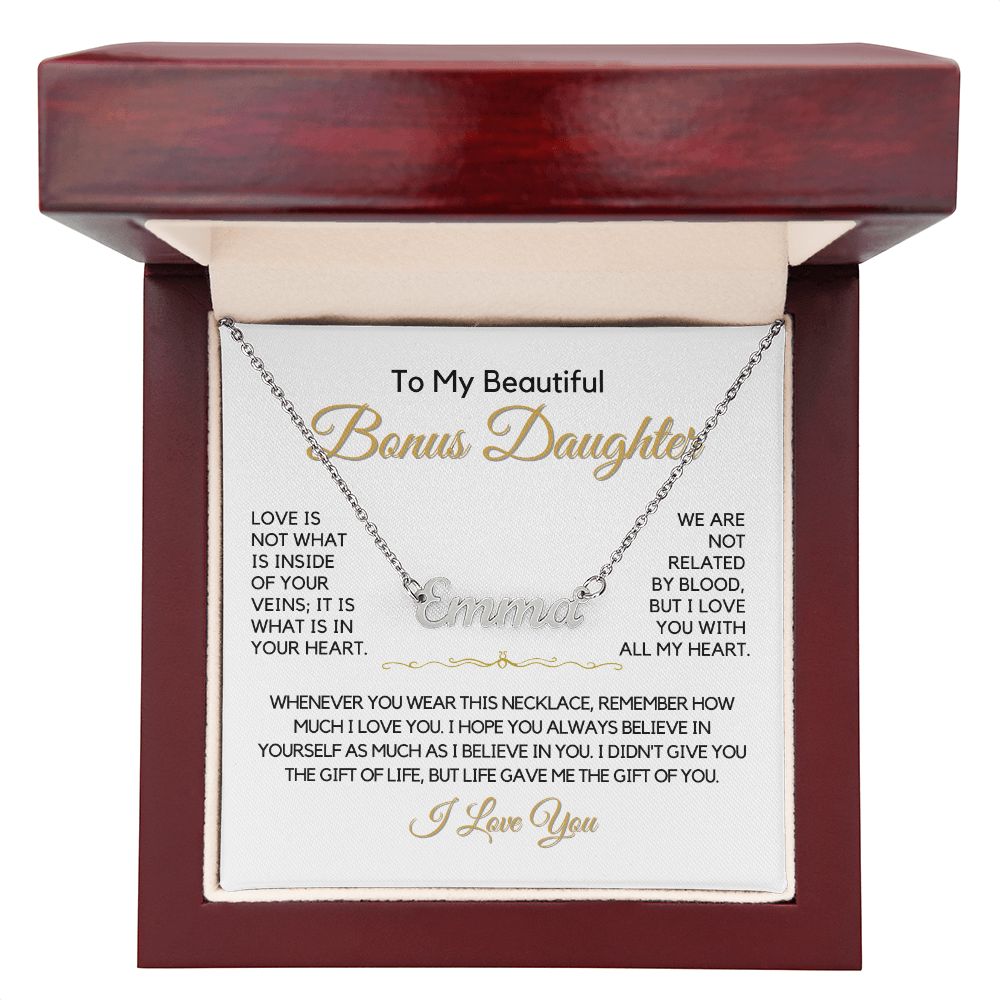 To My Bonus Daughter-"In My Heart" Personalized Name Necklace