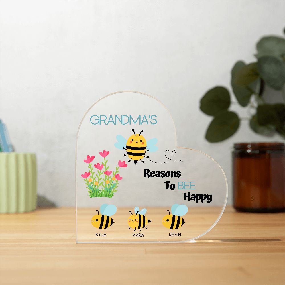 Grandma's Reasons To Bee Happy-Heart Plaque