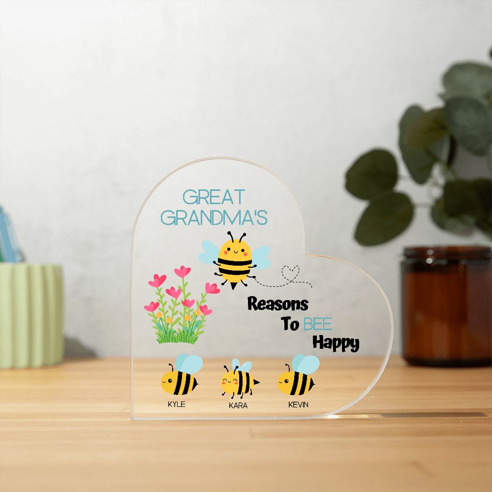 Great Grandma's Reasons To Bee Happy-Heart Plaque