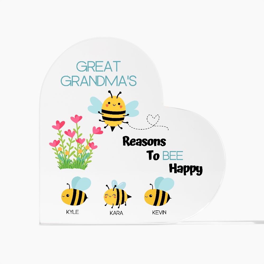 Great Grandma's Reasons To Bee Happy-Heart Plaque