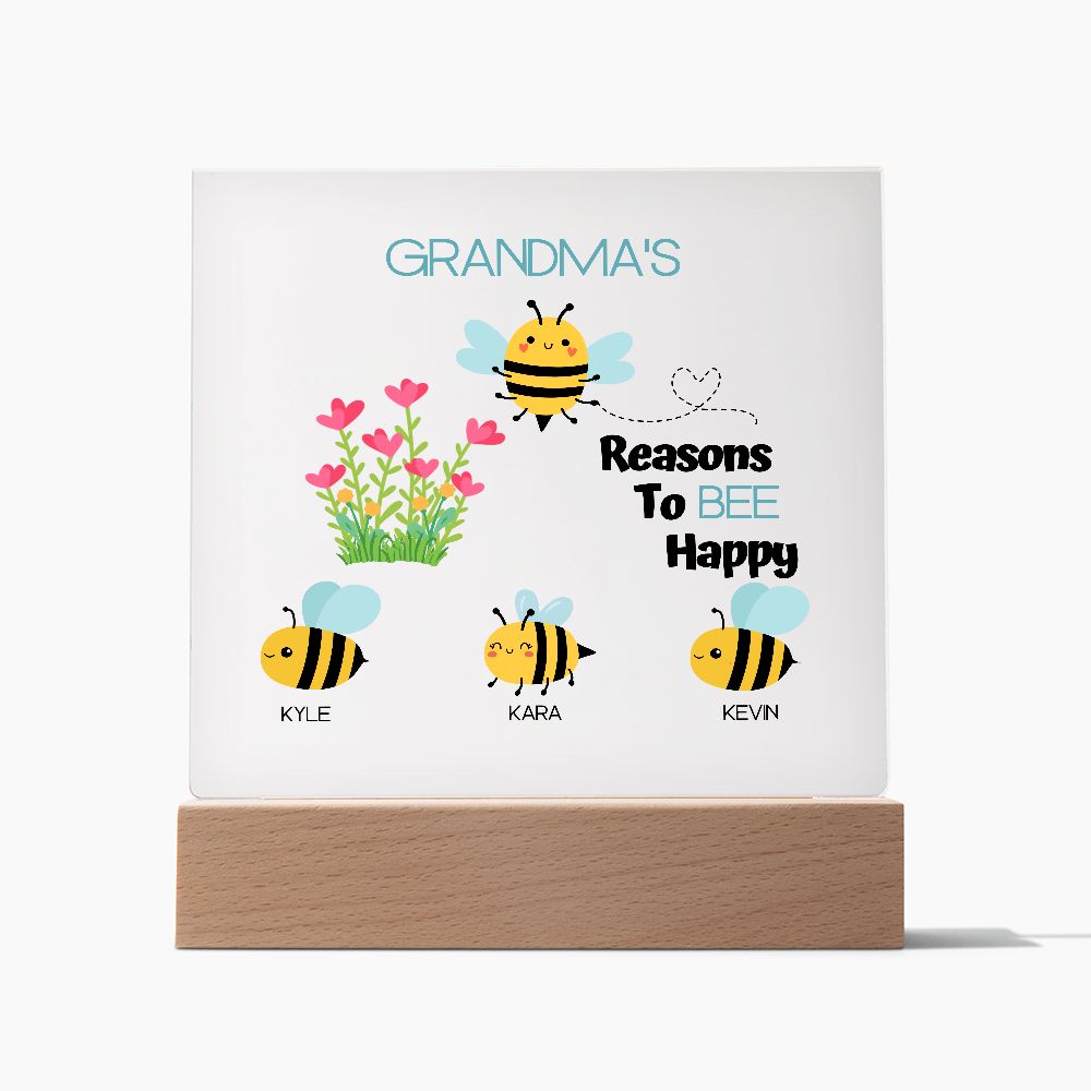 Grandma's Reasons To Bee Happy-Square Plaque
