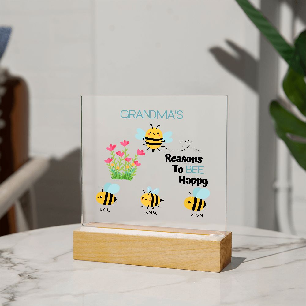 Grandma's Reasons To Bee Happy-Square Plaque