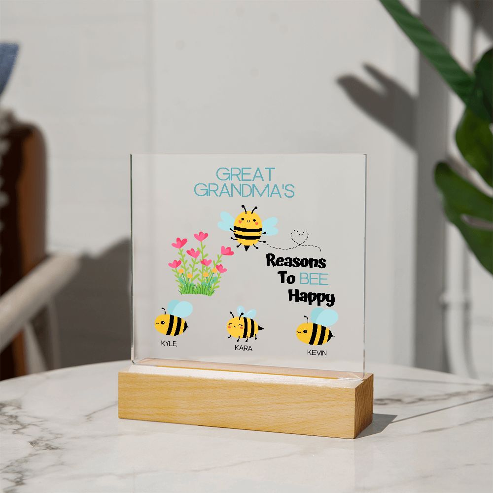 Great Grandma's Reasons To Bee Happy-Square Plaque