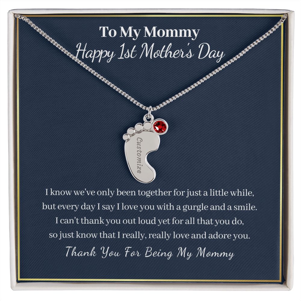 To My Mommy "Happy First Mother's Day"-Baby Feet Necklace