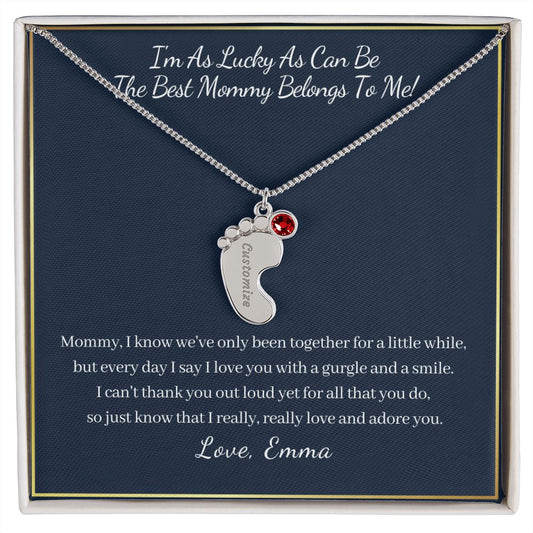 "I'm So Lucky You're My Mommy" Baby Feet Necklace