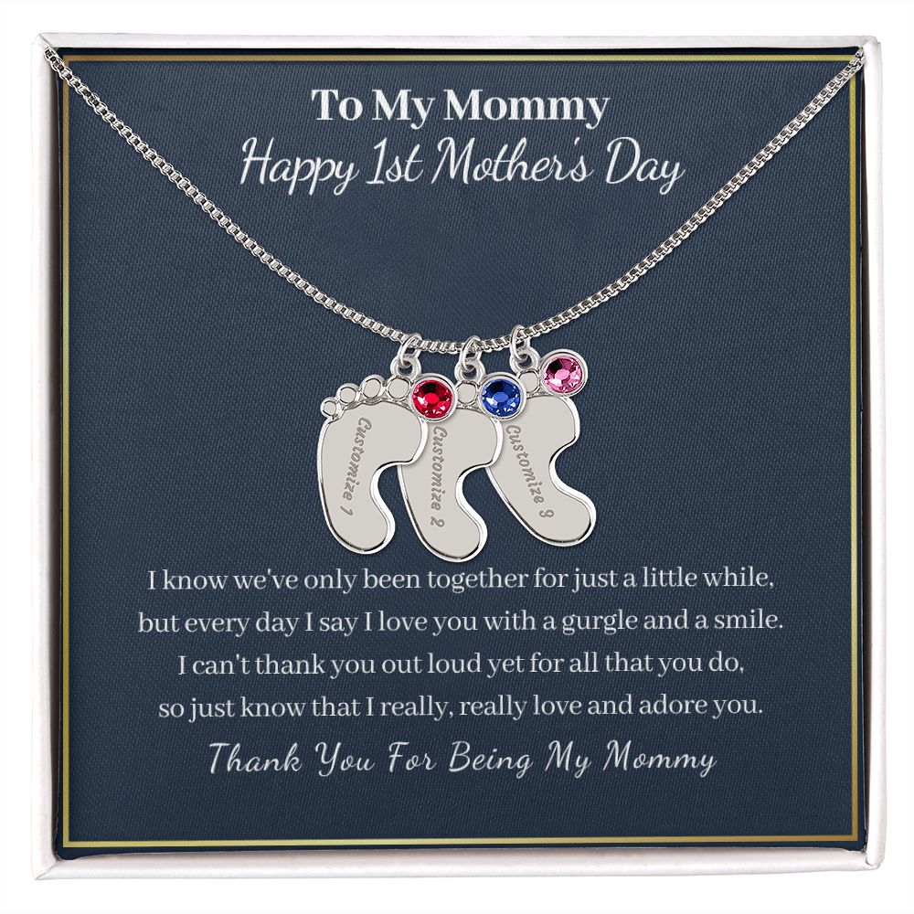To My Mommy "Happy First Mother's Day"-Baby Feet Necklace