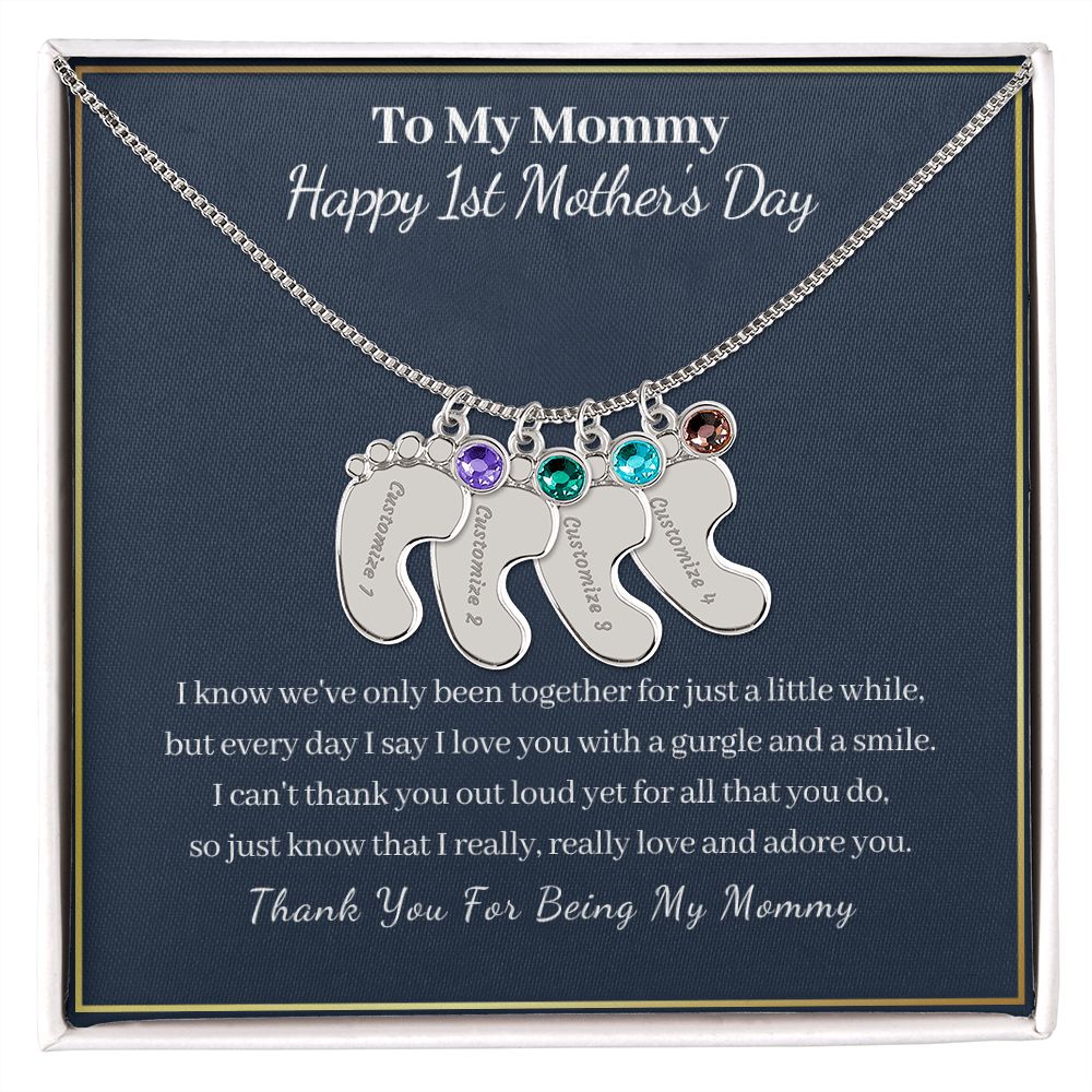 To My Mommy "Happy First Mother's Day"-Baby Feet Necklace