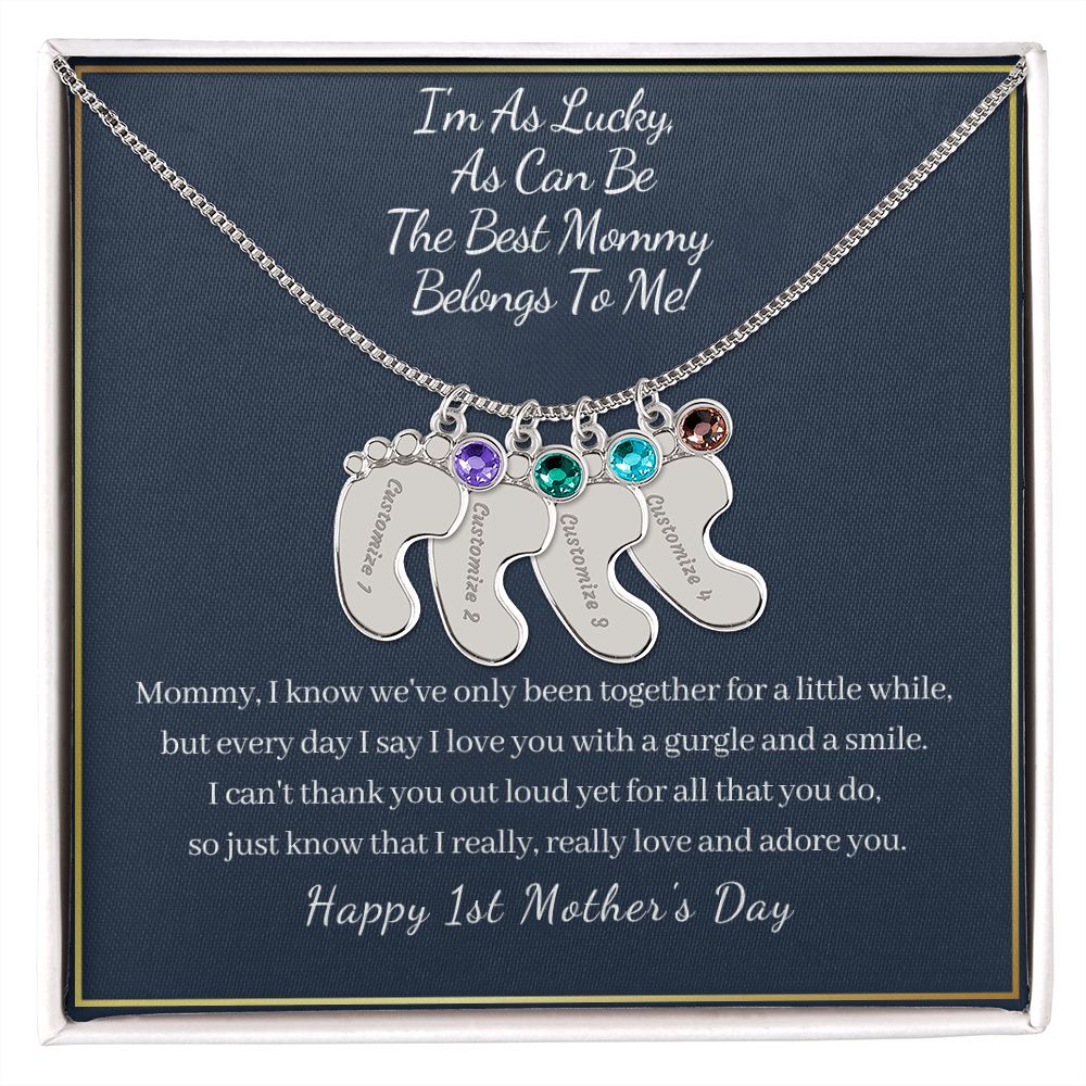 I m So Lucky Happy 1st Mother s Day Baby Feet Necklace Zaya Designs