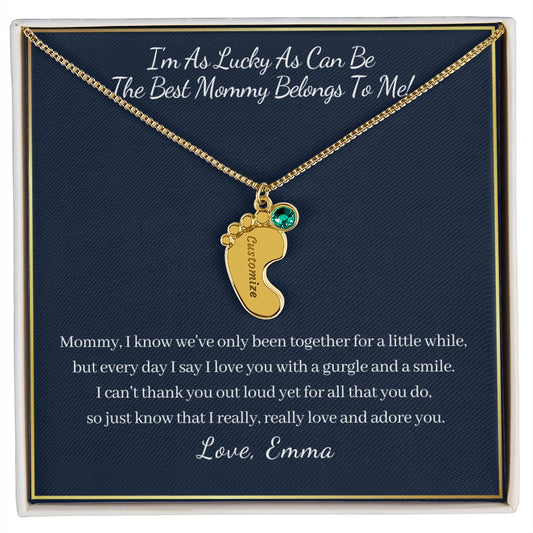"I'm So Lucky You're My Mommy" Baby Feet Necklace