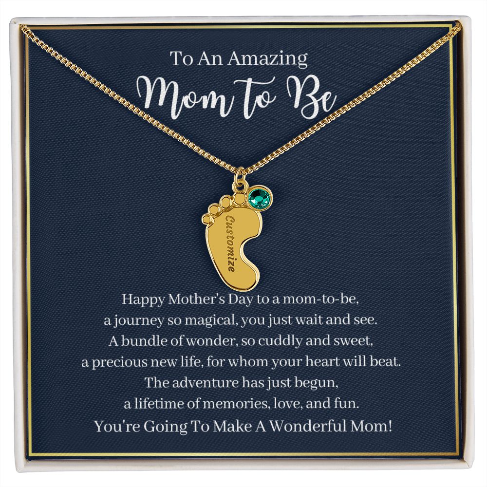 "To An Amazing Mom to Be"-Baby Feet Necklace