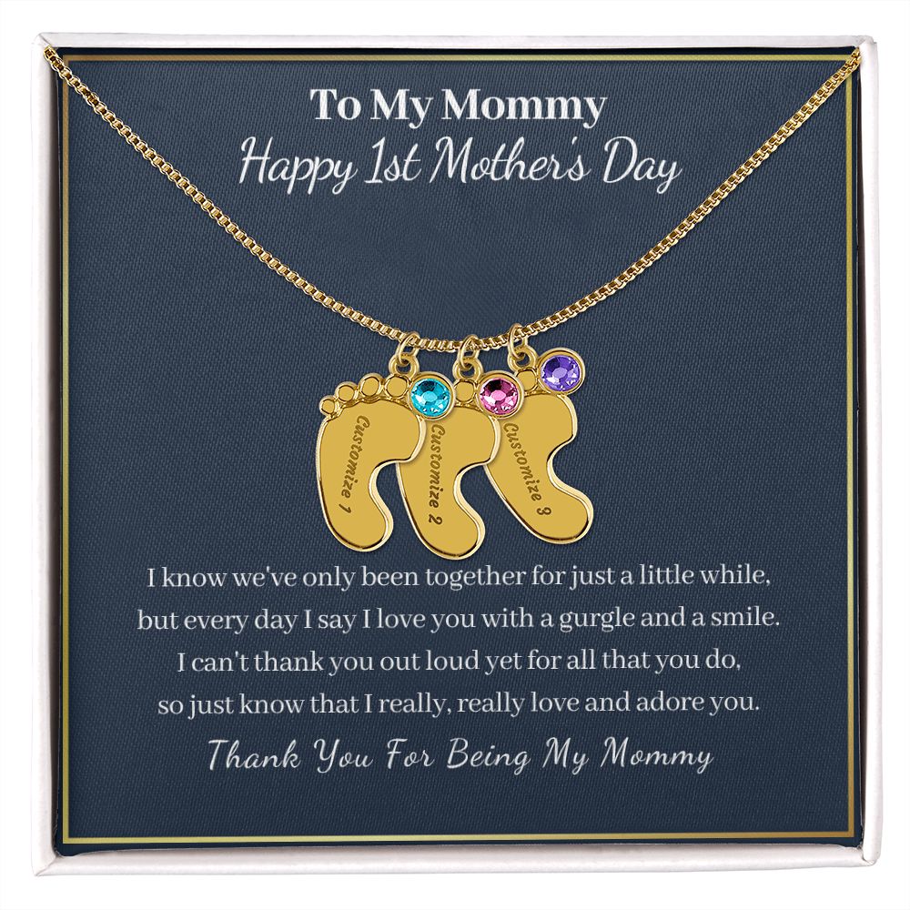To My Mommy "Happy First Mother's Day"-Baby Feet Necklace