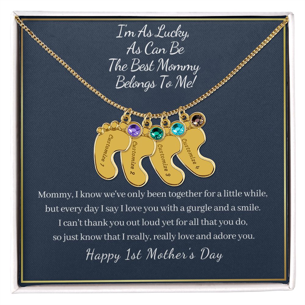 "I'm So Lucky"-Happy 1st Mother's Day-Baby Feet Necklace